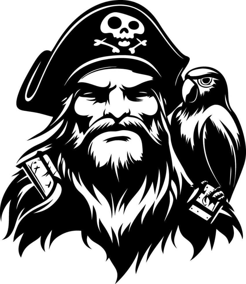 Bold Pirate Captain with Parrot and Skull Hat for Tattoo Art and Graphic Design vector