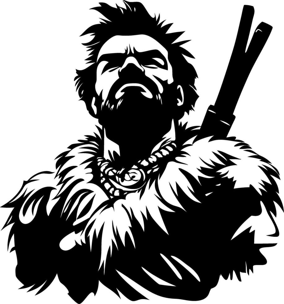 Fierce Warrior Illustration with Fur Cloak and Exalted Pose for Tattoo and Art Design vector