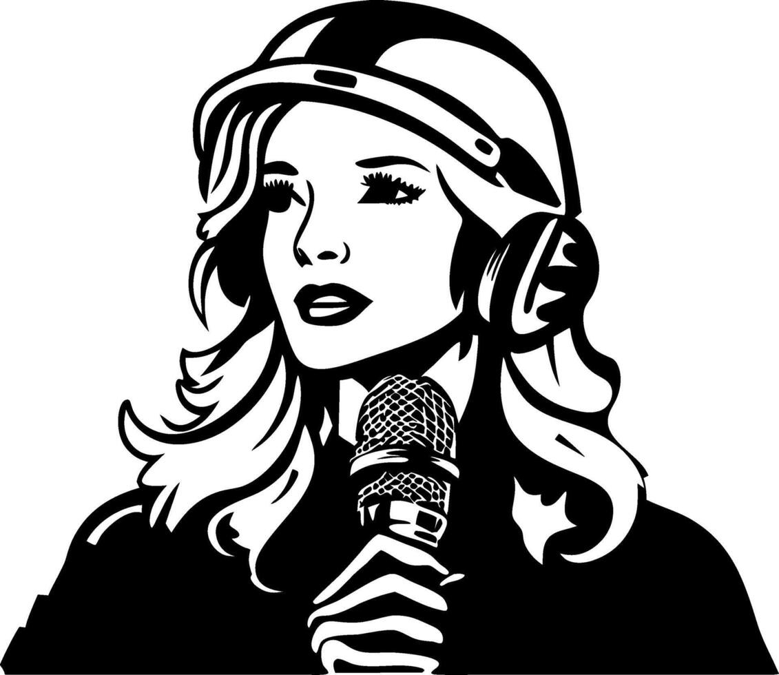 Stylish Female Vocalist with Microphone and Headphones for Music Artwork and Design vector