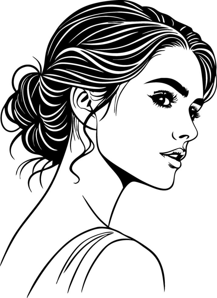 Elegant Woman Profile Minimalist Line Art Portrait for Tattoo Design and Printable Coloring Book vector