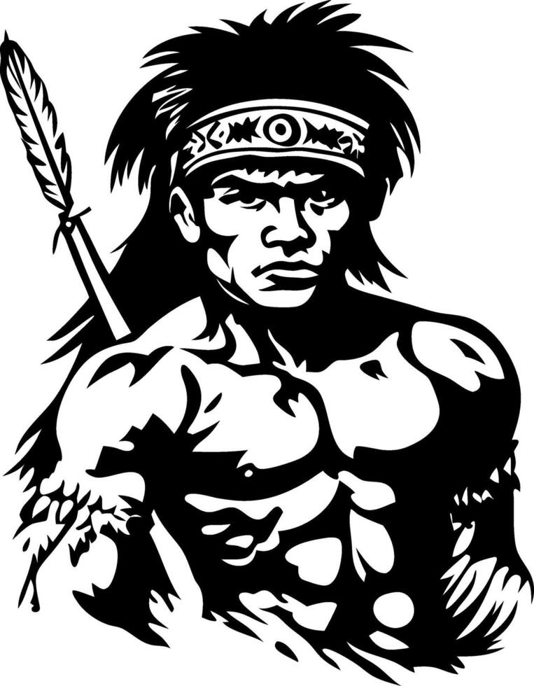 Bold Warrior Portrait with Feathered Headband for Tattoo Design and Art Projects vector