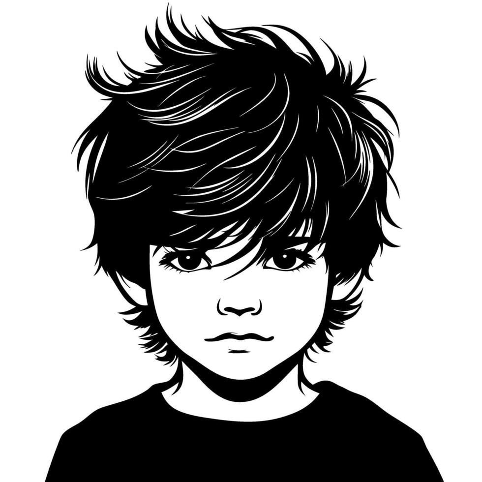 Stylized Young Boy Portrait with Messy Hair Ideal for Illustration and Design Projects vector