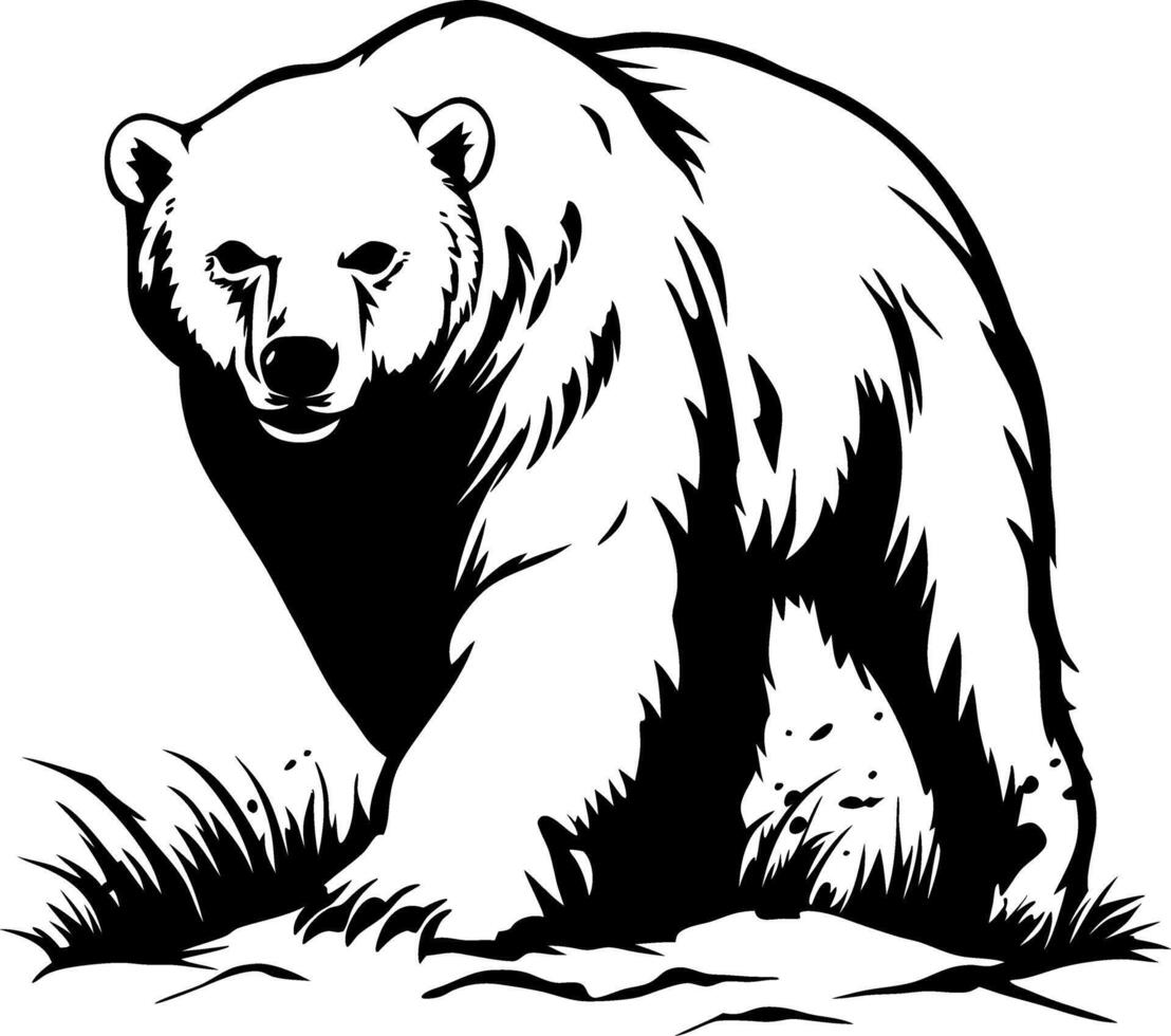 Majestic Grizzly Bear Walking Through Grass Detailed Art for Tattoos and Designs vector
