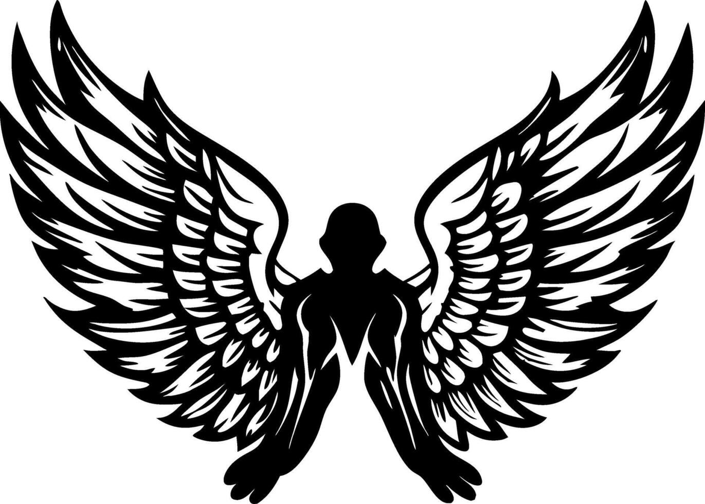 Majestic Winged Human Silhouette Graphic for Tattoo Design and Decorative Art Projects vector
