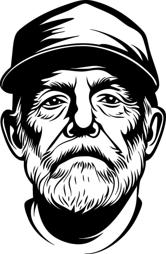 Detailed Illustration of a Rugged Older Man with a Beard and Cap for Tattoo and Graphic Design vector