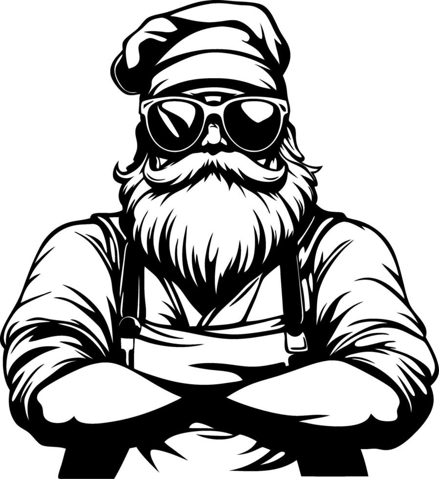 Cool Bearded Man with Sunglasses Wearing Chef Hat Ready for Cooking or Barbecue Design vector