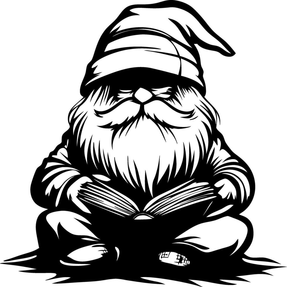 Charming Gnome Reading Book Illustration for Whimsical Decor and Gift Ideas vector