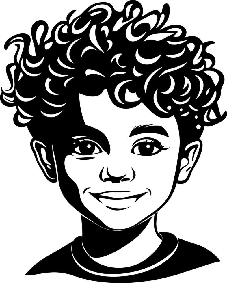 Joyful Boy with Curly Hair Portrait for Custom Artwork and Creative Projects vector