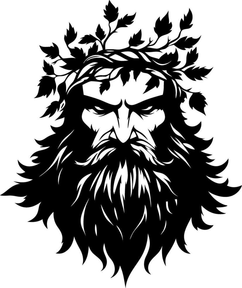 Majestic Nature God with Leaf Crown Detailed Art for Tattoos and Coloring Books vector