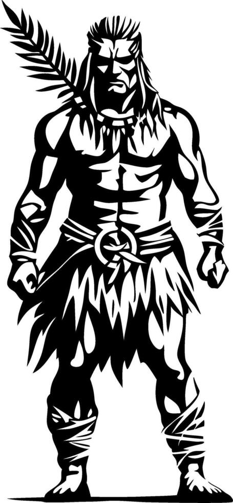 Warrior Character Illustration with Feathered Headpiece and Tribal Attire for Design Applications vector