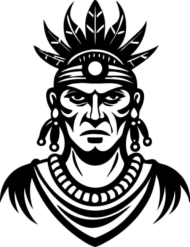 Majestic Indian Warrior Portrait with Feathered Headdress for Creative Projects and Tattoos vector