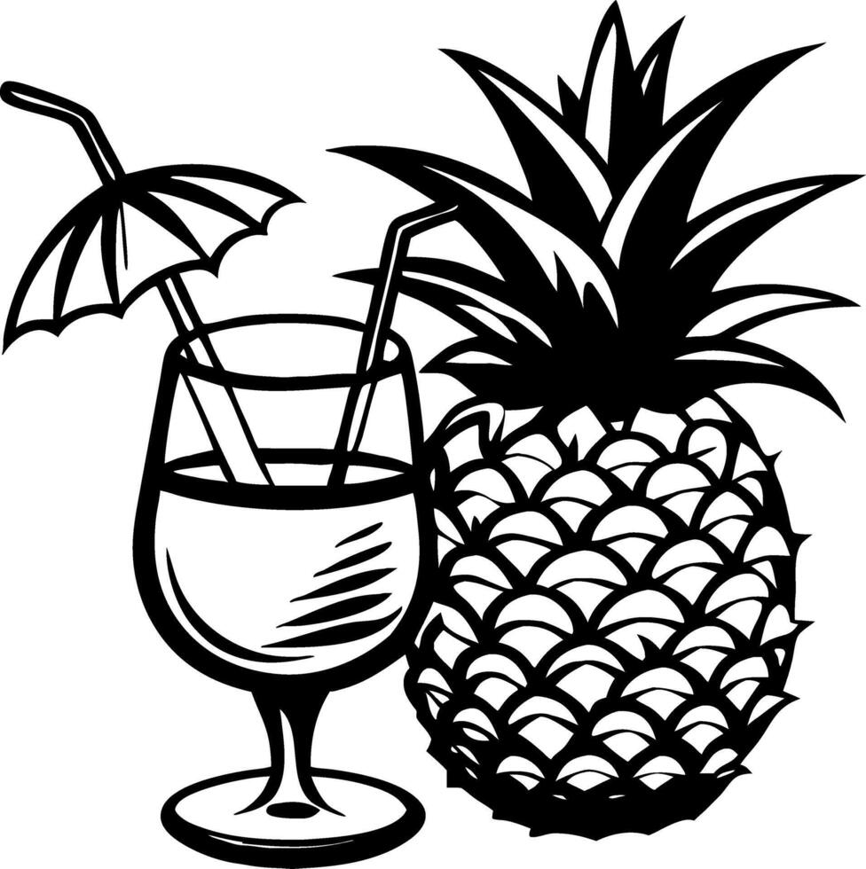 Tropical Pineapple and Cocktail Glass with Umbrella for Summer Party Themes and Designs vector
