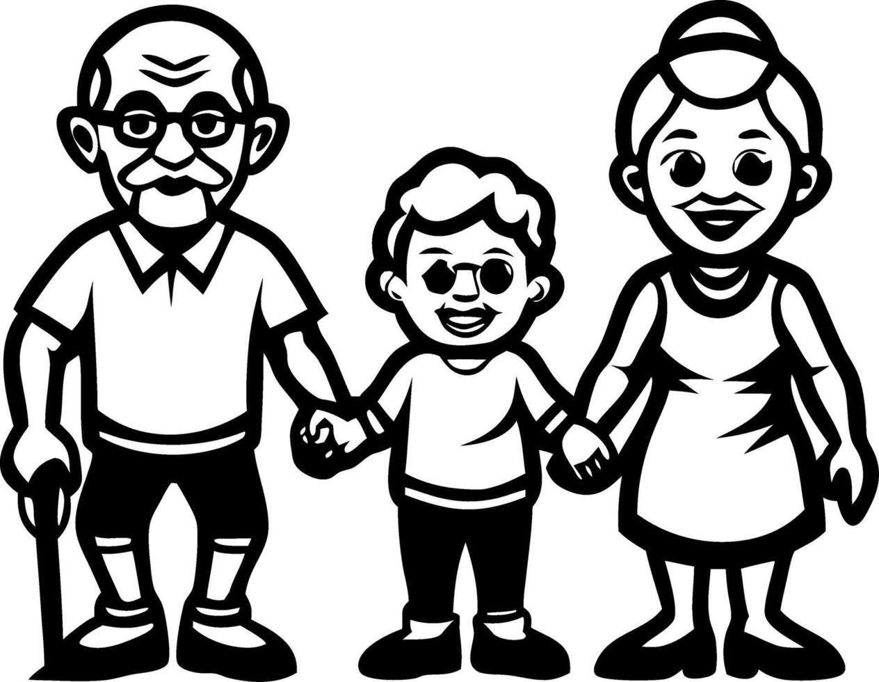 Happy Family Three Generations Grandparents Holding Hands with Child Character Design vector