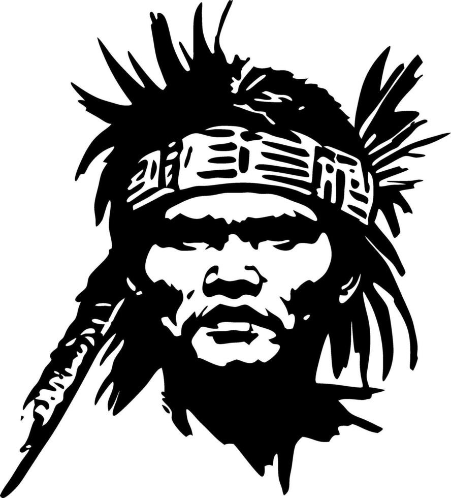 Indigenous Warrior Silhouette with Feathered Headdress for Tattoo and Graphic Design vector