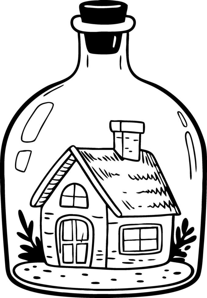 Glass Bottle Containing Cozy House Design for Home Decor and Craft Projects vector