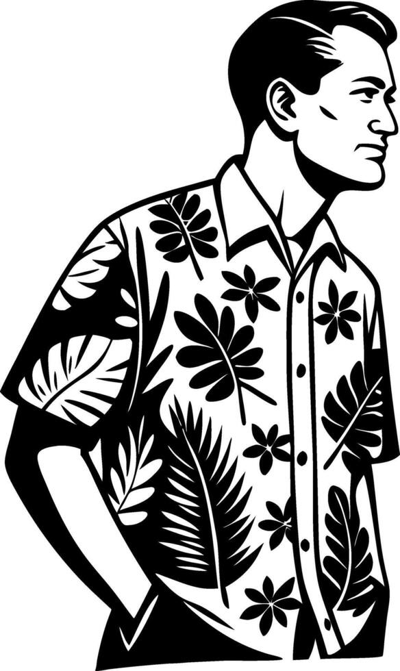 Vintage Man Wearing Tropical Floral Hawaiian Shirt Stylish Illustration vector