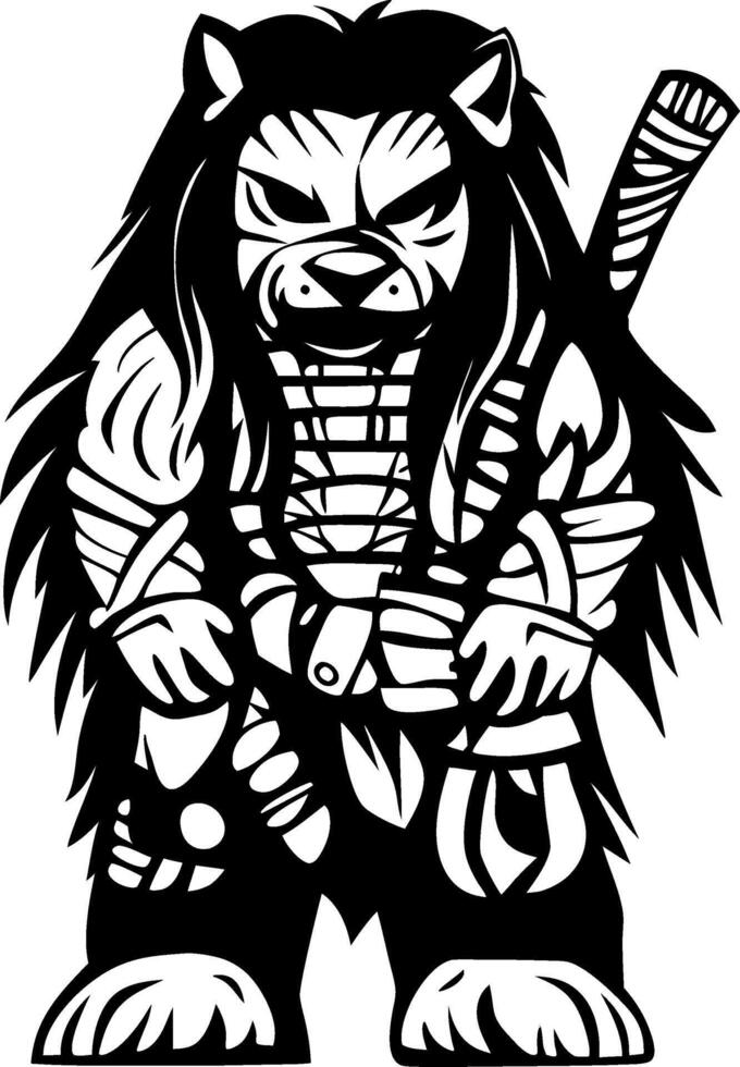 Fierce Warrior Bear Character with Sword and Tribal Armor Design for Tattoos and Merchandise vector