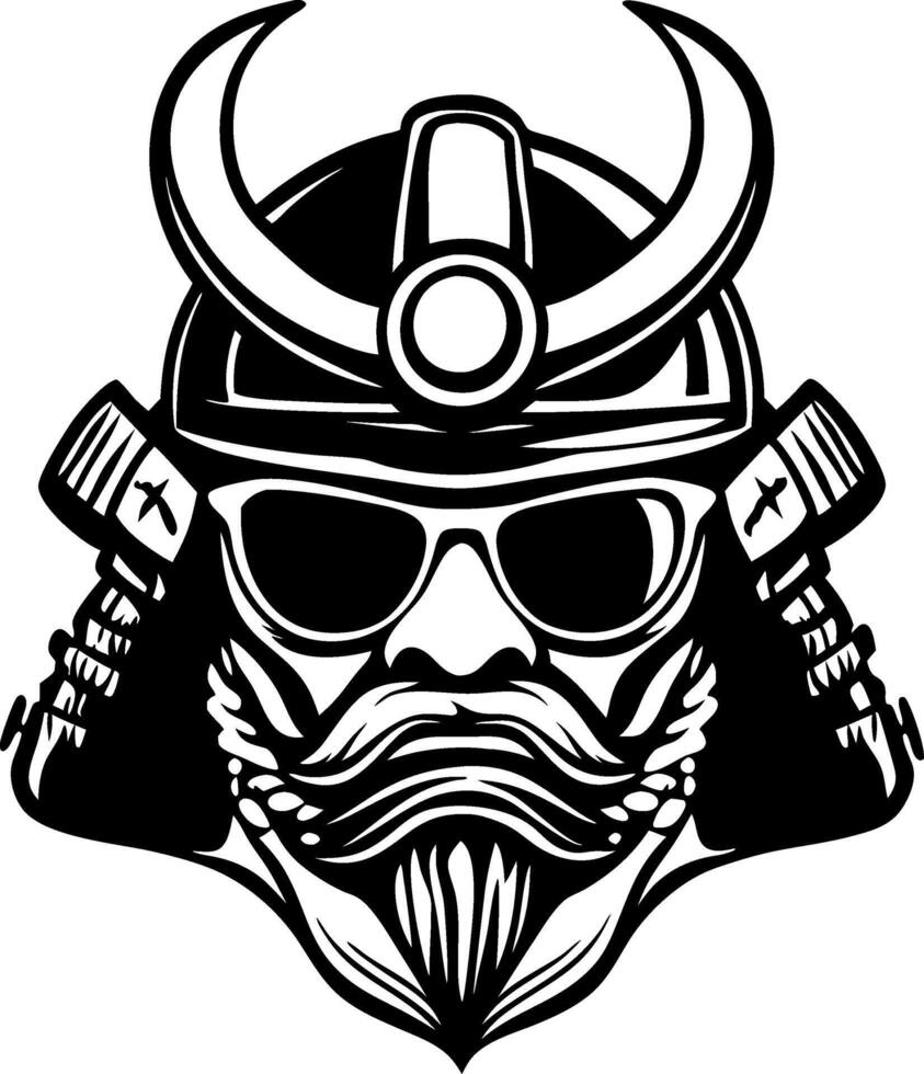 Bold Samurai Warrior with Sunglasses and Beard for Edgy Designs and Tattoo Inspiration vector