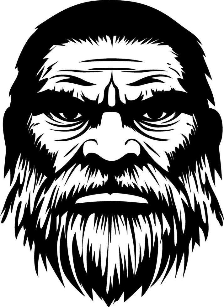Intense Male Face with Thick Beard Representing Wisdom and Strength for Tattoo Design vector