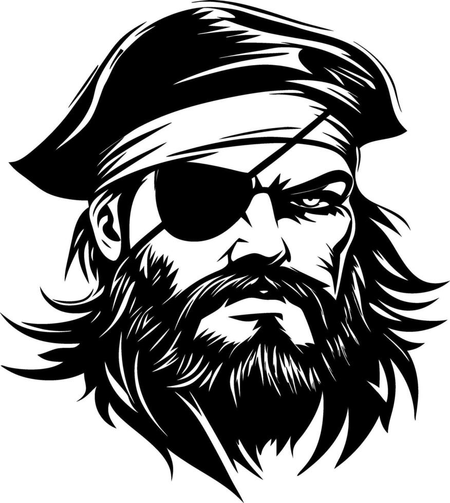 Bold Pirate Skull Illustration with Eye Patch and Beard Perfect for Tattoo Art and Design vector