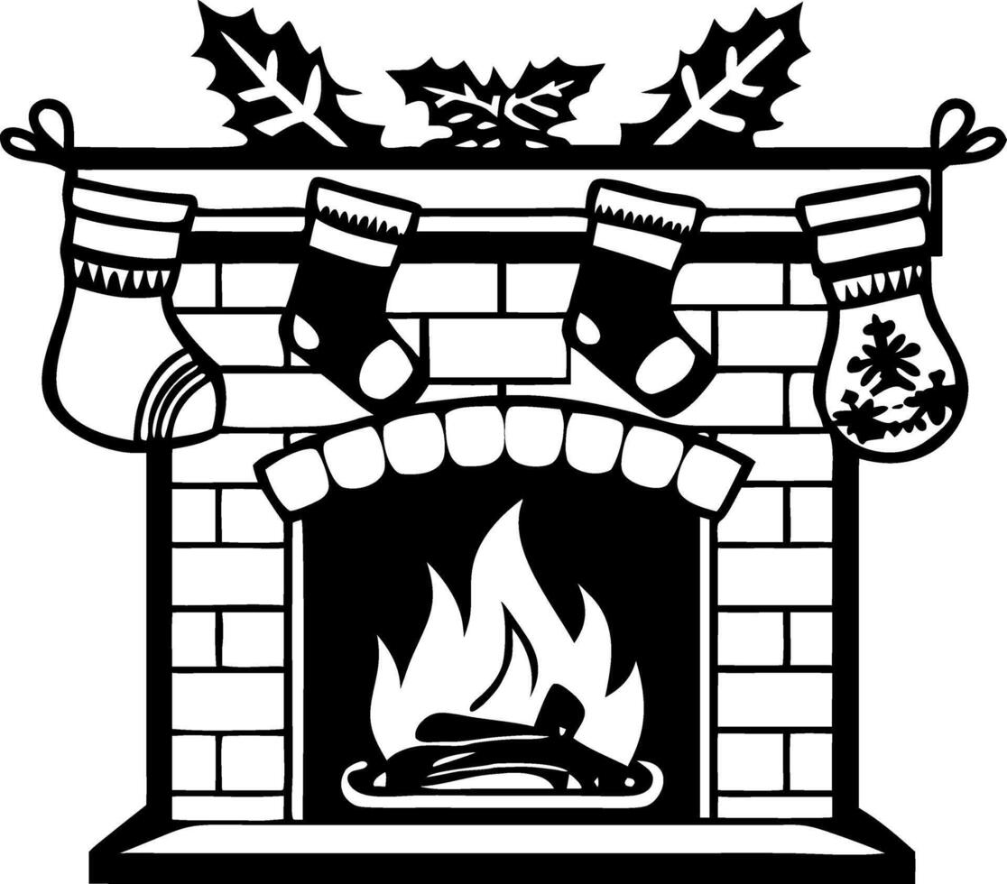 Cozy Fireplace with Stockings and Holly for Christmas Home Decor and Holiday Celebrations vector