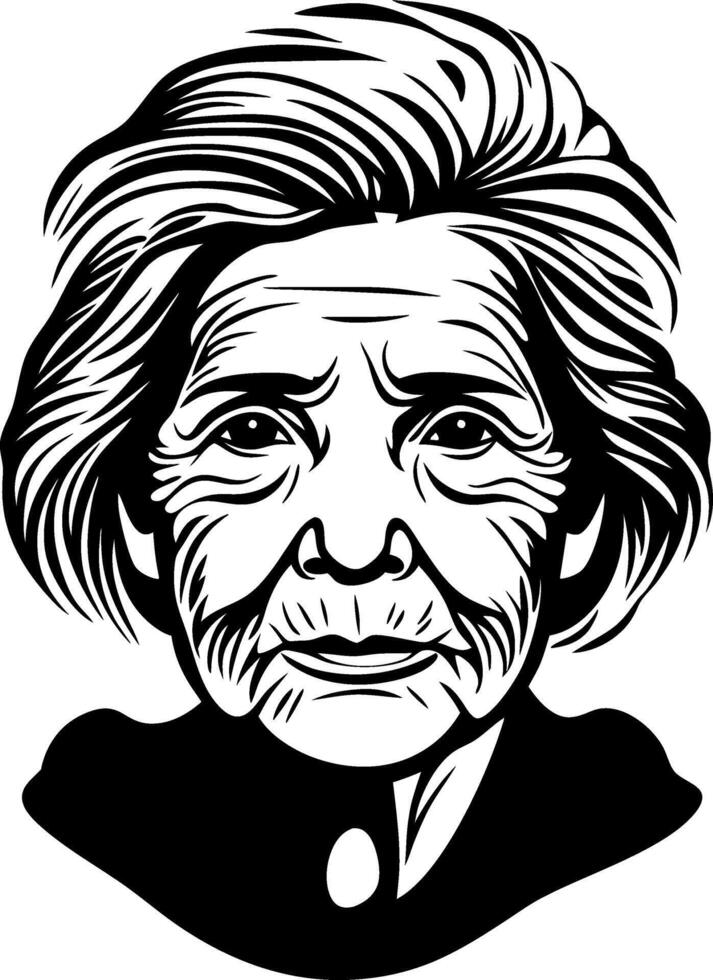 Elderly Woman Portrait Illustration for Graphic Design Tattoo Art and Coloring Books vector