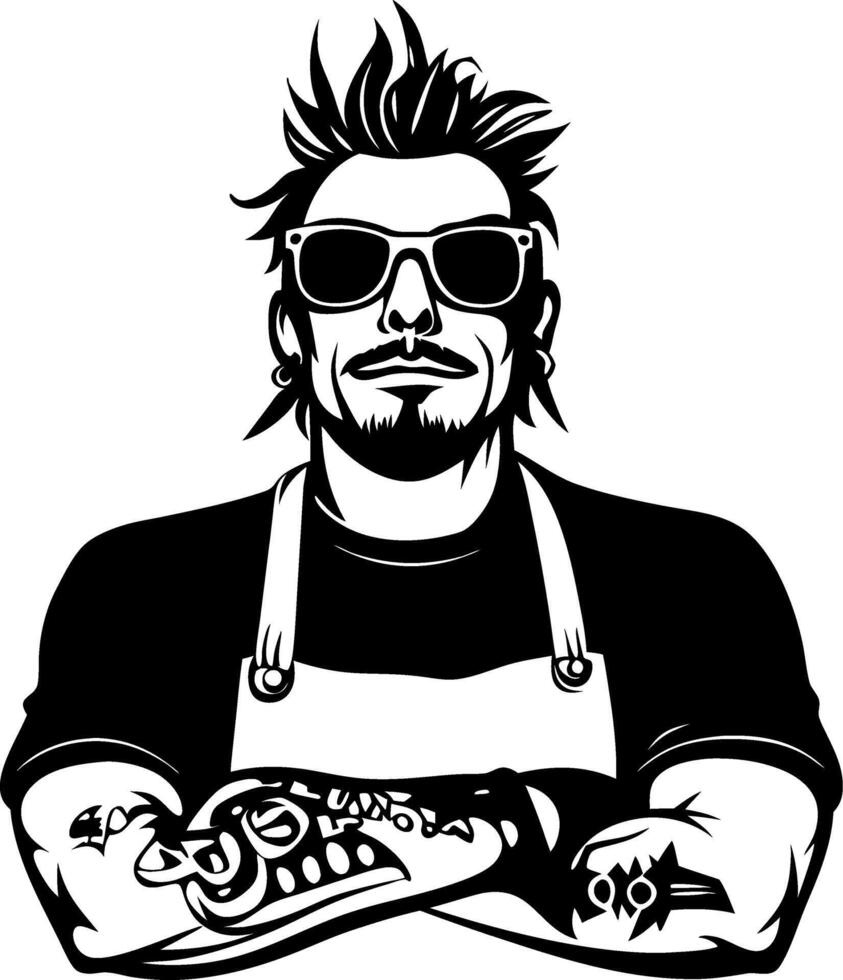 Cool Tattoo Artist with Sunglasses and Intricate Tattoos in a Confident Pose vector