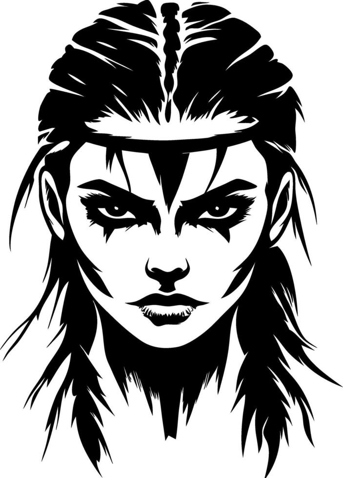 Intense Warrior Woman Illustration for Tattoo Design and Graphic Art Projects vector
