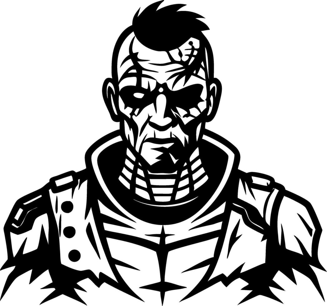 Detailed Illustration of a Rugged Cyberpunk Warrior Character for Graphic Design vector