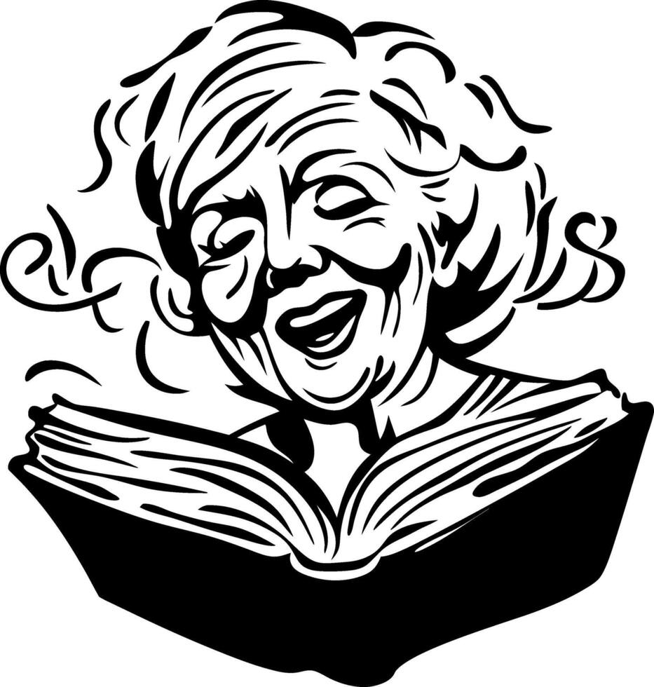 Happy Woman Reading Book Illustrative Graphic for Joyful Expressions and Literary Themes vector