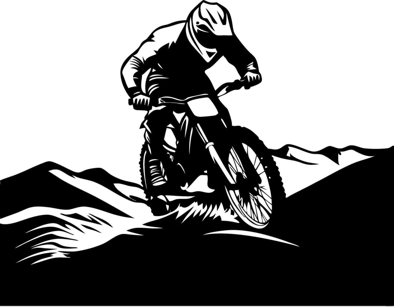 Dynamic Mountain Biker Silhouette Riding Through Terrain Perfect for Tattoo Design and Art vector