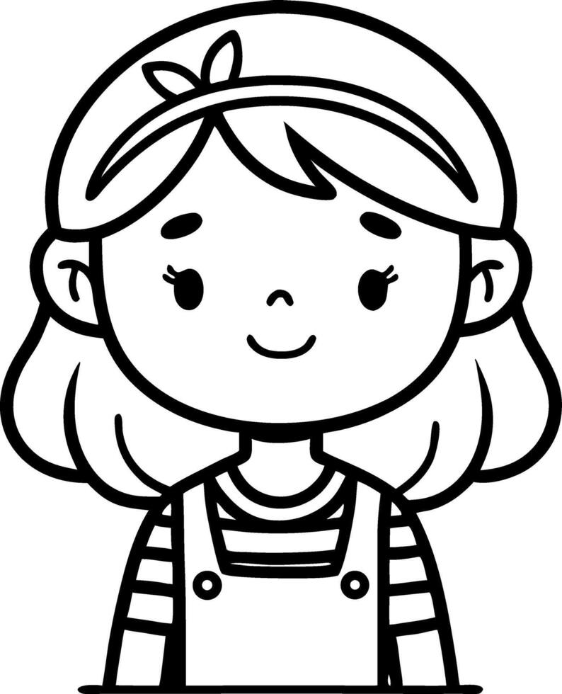 Cute Cartoon Girl Character with Striped Shirt and Overalls for Coloring Books and Illustrations vector