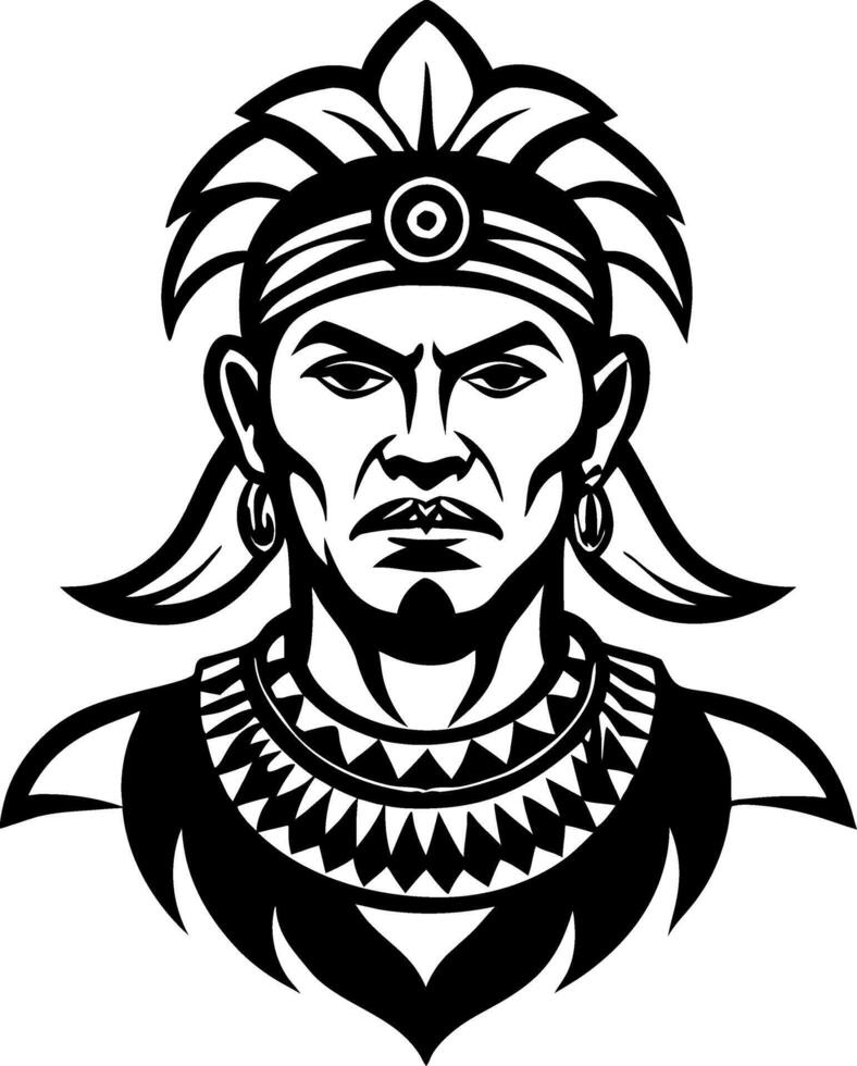 Detailed Illustration of Strong Indigenous Warrior with Traditional Headdress and Necklace vector