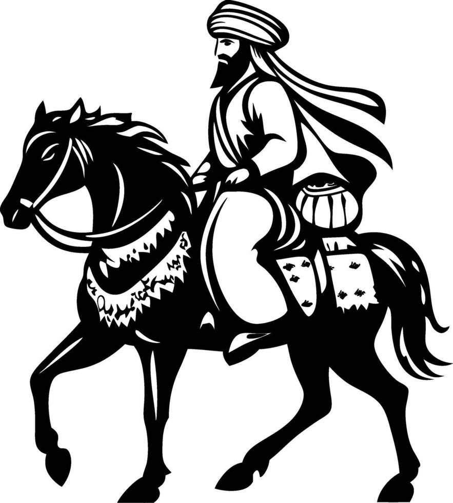 Horse Rider in Traditional Attire Stylish Illustration for Cultural Projects and Apparel vector