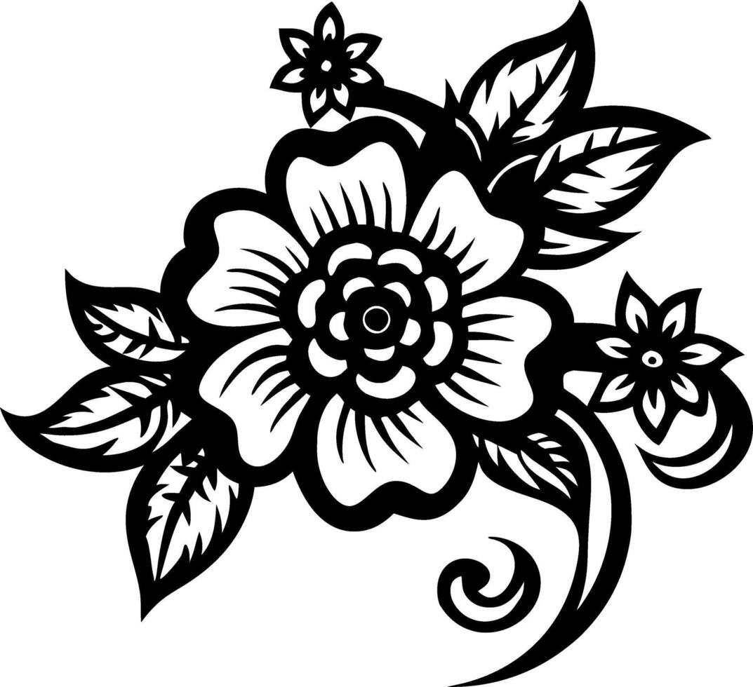 Intricate Black Floral Design Featuring Roses and Leaves for Tattoo and Art Projects vector