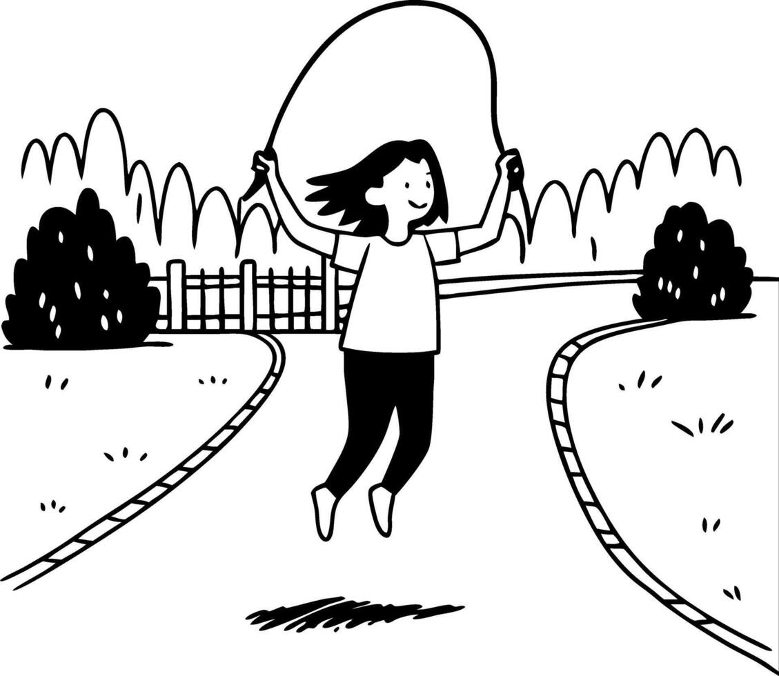 Girl Jumping Rope in a Park Setting Fun Outdoor Activity Illustration vector