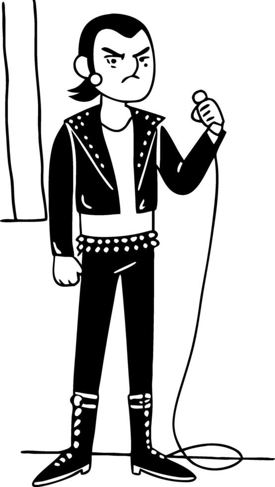 Punk Rock Singer in Leather Jacket Holding Microphone Mascot Illustration vector