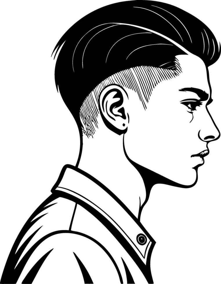 Stylish Young Man Profile Outline for Fashion Design and Tattoo Inspiration vector
