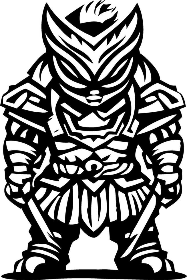 Fierce Warrior Cat Character in Armor with Swords for Fantasy Art and Tattoo Design vector