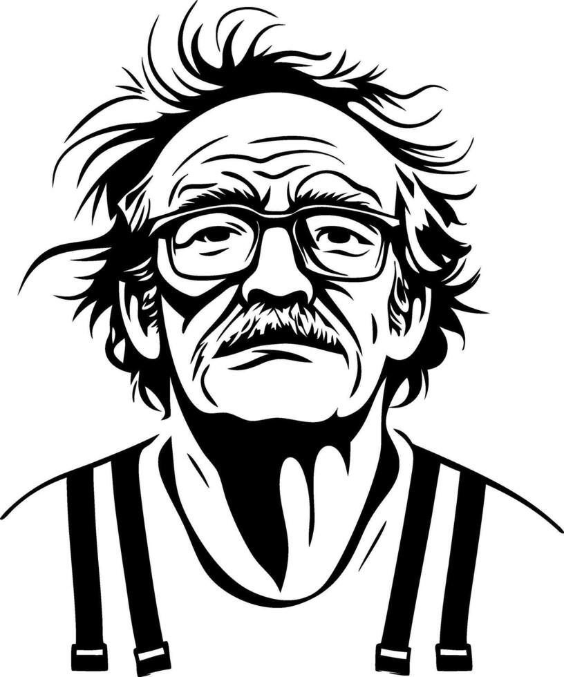 Portrait of an Elderly Man with Glasses and Wild Hair Perfect for Tattoo Design or Artwork vector