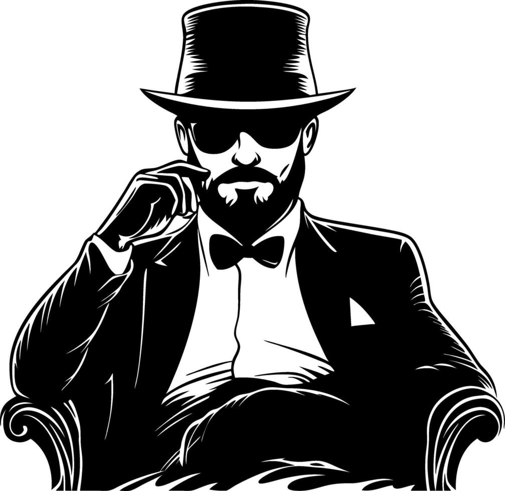 Elegant Vintage Gentleman in Suit and Top Hat Sitting in Armchair Illustration vector