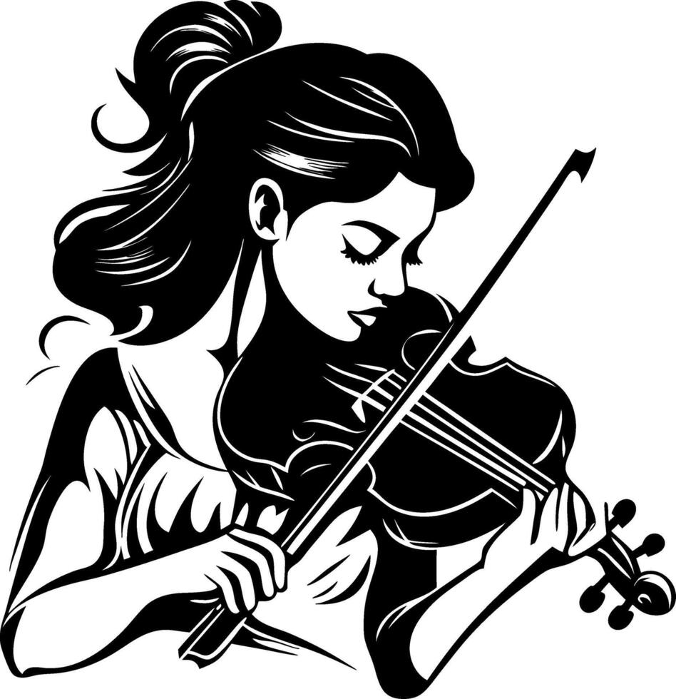 Elegant Woman Playing Violin Silhouette Perfect for Music-Themed Tattoos and Art Projects vector