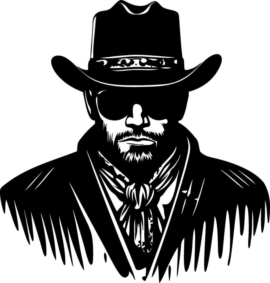 Mysterious Cowboy Character Illustration in Western Style for Tattoo and Graphic Design vector