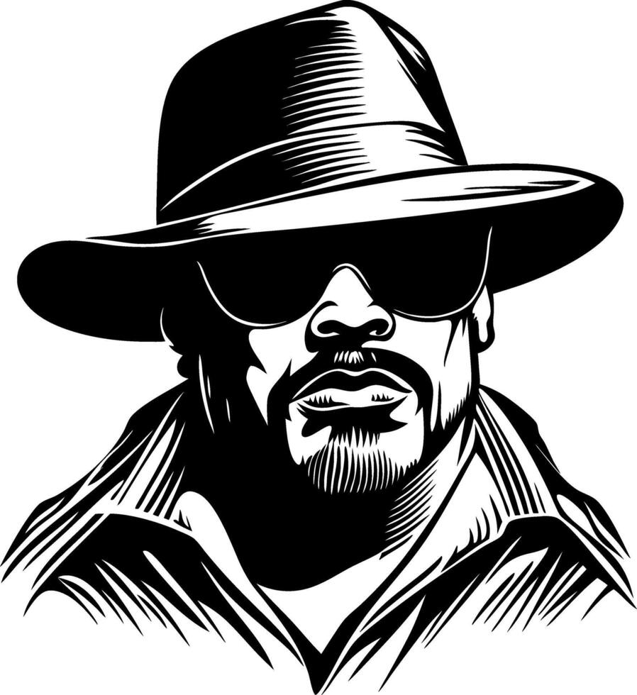 Cool Stylish Male Portrait with Hat and Sunglasses Ideal for Tattoo and Graphic Design vector