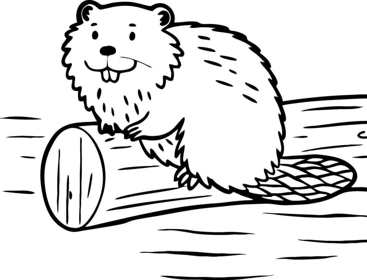 Cute Cartoon Beaver Sitting on a Log Ideal for Childrens Illustrations and Coloring Pages vector
