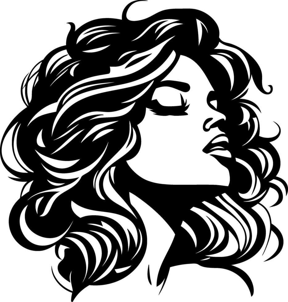 Elegant Silhouette of Woman with Curly Hair for Tattoos and Graphic Design vector