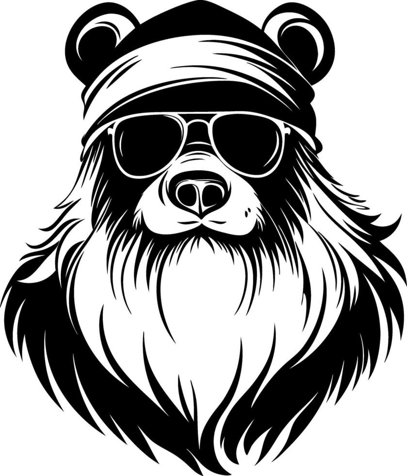 Cool Bear Wearing Sunglasses and Bandana Stylish Illustration for Tattoo and Merchandise Design vector