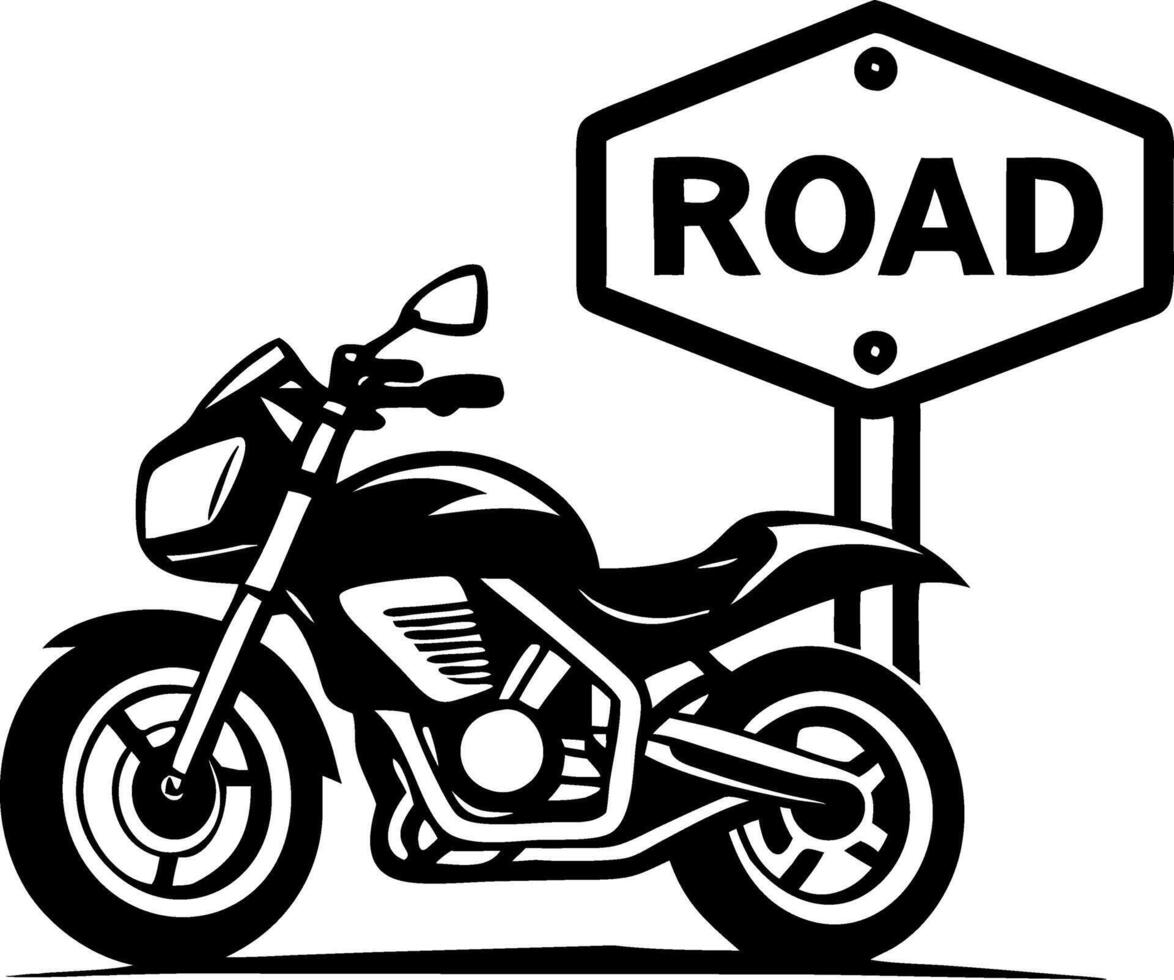 Stylish Motorcycle with Road Sign Graphic Ideal for T-Shirts and Vintage Design Projects vector