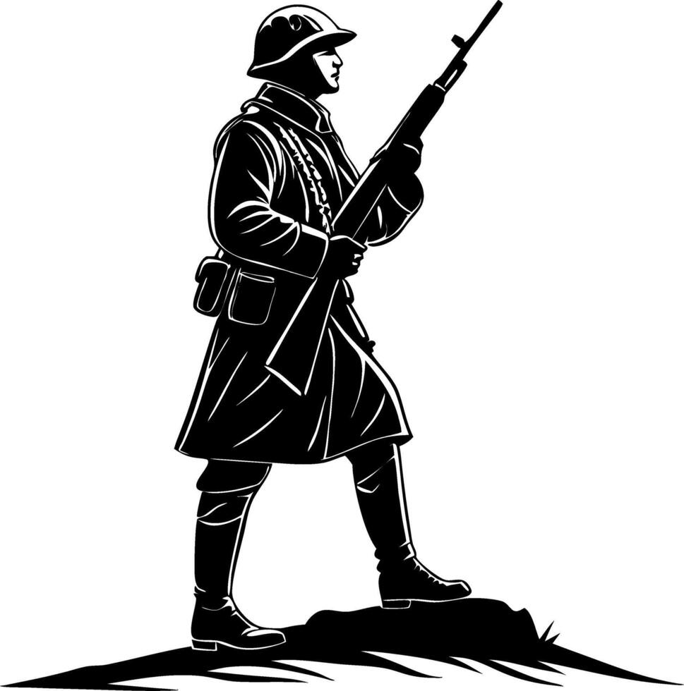 Militant Soldier Standing with Rifle in Combat Stance Detailed Art for Tattoos and Apparel vector