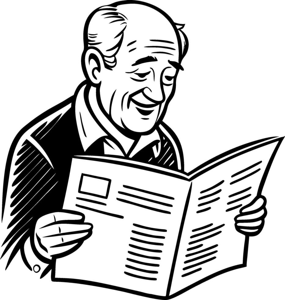 Cheerful Elderly Man Reading Newspaper Artwork for Designs and Illustrations vector